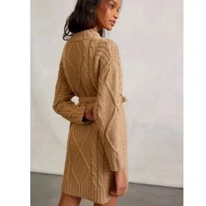Women's Cable Knit Belted Sweater Dress - Tan